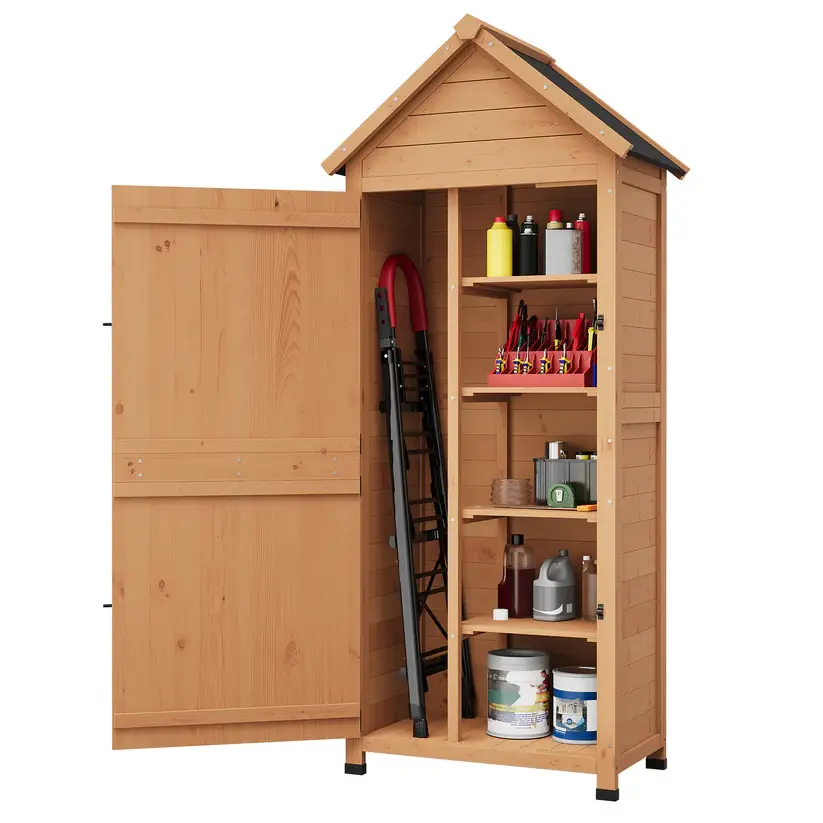 [HOT PTODUCT - FLASH SALE] Garvee 63'' Wood Shed Waterproof, Tall Vertical Outdoor Storage Cabinet with 4 Shelves & Lockable Door, Space-Saving Garden Tool Shed for Patio, Yard, Lawn, Garden