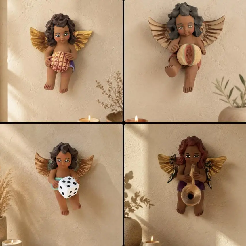 Decorative Wall Cherub Made Of Clay From Metepec Estado De México, Traditional Folk Art Handmade By Mexican Artisans