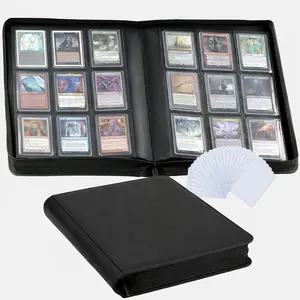 9-Pocket Toploader Binder for Trading Cards, Holds 360 3"x4" Hard Plastic Card Sleeves, Ringless Zipper Card Storage Album, Black