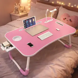 Ultra Large Foldable Laptop Bed Table with 3 USB Ports, Cup Holder, Drawer, Mini Fan & Light - Stable Durable Tray for Eating, Reading, Writing on Bed/Sofa/Floor - Portable & Easy Use - Regalo de Año Nuevo