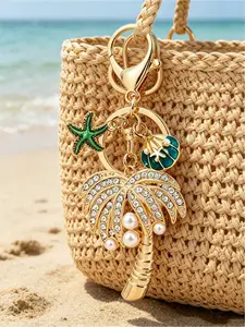 Boho Beach Style Pendant with Shell, Coconut Water, Starfish Elements, Alloy Ocean Charm, Perfect for Backpacks, Wallets, Car Accessories