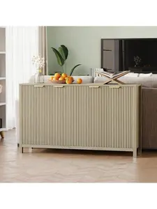 55-in Modern Fluted Buffet Cabinet with Furniture Storage, MDF Wood & Metal Legs Fluted Panel Modern Storage Cabinet, Large Sideboard Credenza with 4 Doors & Adjustable Shelves for Living Room, Kitchen