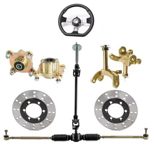Go Kart Steering Wheel Assembly Kit Steering Wheel, Adjustable Shaft Rack, 4 Stud Front Wheel Hubs & Steering Knuckle Spindles & Disc Brake Rotor for Dune ATV UTV Drift Trike Golf Cart Buggy Quad