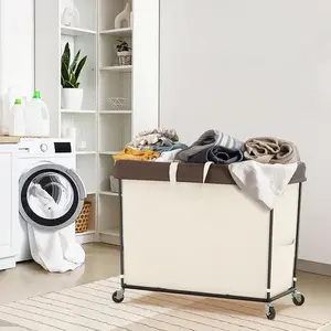 Laundry Hamper with Wheels, 320L Large Rolling Laundry Basket 3 Section Laundry Bag with Wheels, Clothes Hamper Laundry Cart for Laundry, Bedroom, Bathroom and Dorm