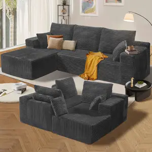 108” Modular Sectional Sofa, Cloud Sectional Couch with L-Shape Chaise/Deep Seat/Armrest/Plush Corduroy Fabric, No Assembly Required, Space-Saving, Boneless Compression Sleeper Sofa for Living Room