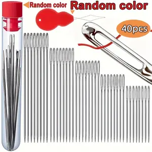 40 stainless steel large-eye sewing needles, hand-sewing leather needles, yarn weaving needles, various sizes, Patchwork, large-eye sewing needles, special large-hole needles for elderly sewing quilts, craft sewing needles, with needle case