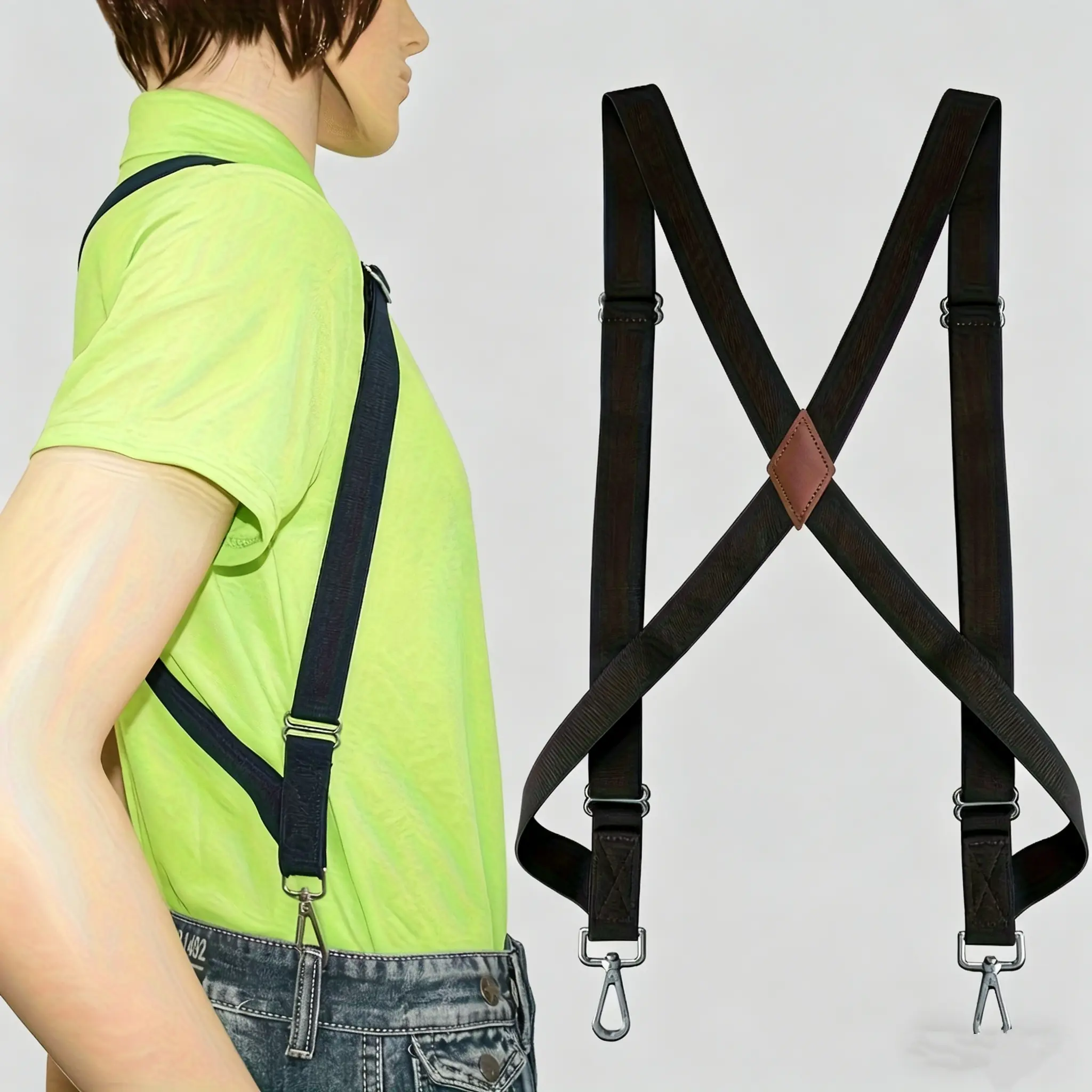 Men's Heavy-Duty Solid Color X-Back Work Suspenders - 2.5cm/0.98inch Wide, 125cm/49in Adjustable Elastic Strap, 2 Durable Snap Hooks, Trousers Support, Work Safety Equipment, Great for Formal Events, Birthday Excellent Gift Choice