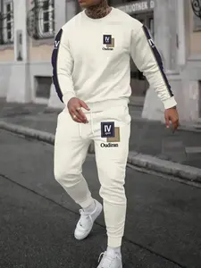 Men's Fall Winter Casual Suit, Round Neck Pullover Long Sleeve Sweatshirt, Letter Print Pants, Versatile Outdoor Sports Wear, Athleisure Set