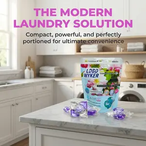 LDBD WYKER Lavender Scent 5-in-1 Laundry Pods, Concentrated Deep Stain Removal & Deodorizing, Long-lasting Freshness, Anti-Static Fabric Care, Quick Dissolve No Residue, Phosphorus-Free Gentle, Portable Travel Bag, 50 Loads