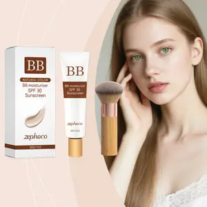 Hydrating BB Cream with SPF30 Sunscreen Natural Light Coverage Daily Skin Moisturizer Face Tint Foundation Complete with Bamboo Makeup Brush Long Wearing Everyday Face Makeup