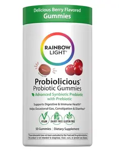 Rainbow Light Probiotic Gummies | 50 Count | Advanced Synbiotic with Prebiotic | for Men, Women & Children | Supports Digestive & Immune Health