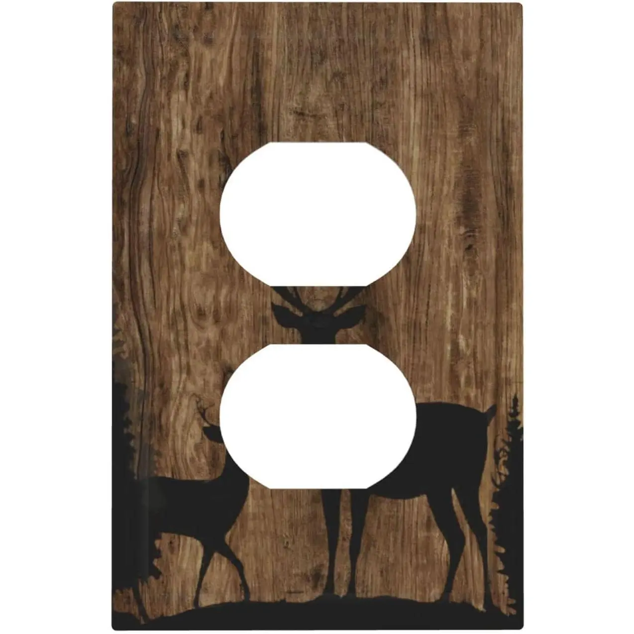 Rustic Forest Elk Deer Silhouettes Wood 