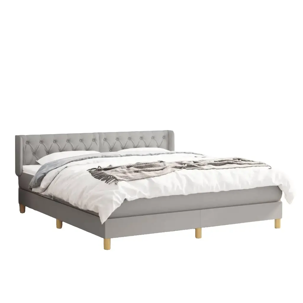 Box Spring Bed with Mattress Light Gray Queen Fabric