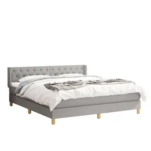 Box Spring Bed with Mattress Light Gray Queen Fabric