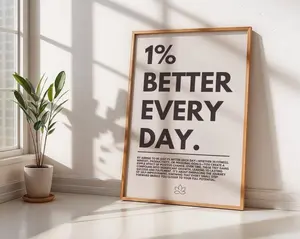 1% Better Every Day Poster, Motivational Wall Art, Minimalist Home or Office Decor, Inspirational Quote Print, Positive Vibes Wall Art wall decor