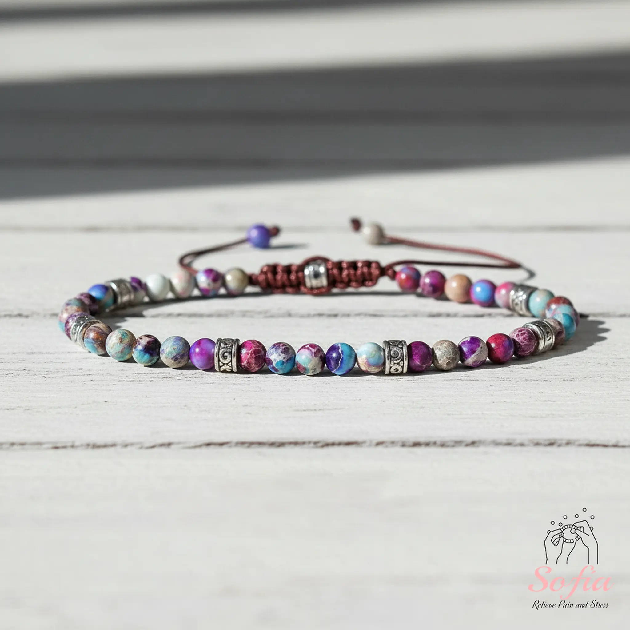Sofia Natural Galaxy Jasper Stone Bracelet Healing Crystal Gemstone Braided Dainty Handmade Minimalist Style for Daily Use Gift for Her Him