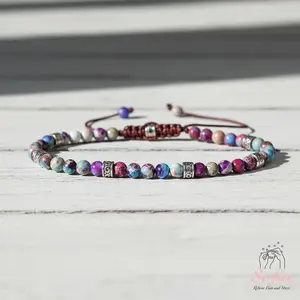 Sofia Natural Galaxy Jasper Stone Bracelet Healing Crystal Gemstone Braided Dainty Handmade Minimalist Style for Daily Use Gift for Her Him