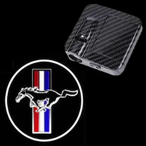 2 Pcs  Carbon Fiber Ford Mustang Door Projection Light/laser Lamp/new Welcome Light/modified Decoration Floor Lamp (batteries Not Included)