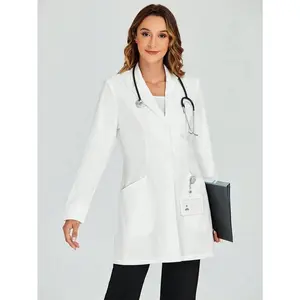 Cimmuovere Women's White Long-Sleeved Lab Coat Classic Style Breathable Medical Top with Pockets Lightweight Casual Nurse Uniform for Winter Christmas