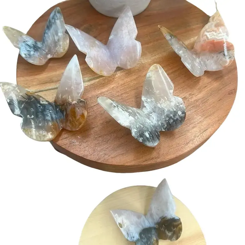 Natural Pink Plume Agate Butterflies, Intuitively Chosen Crystal Butterflies