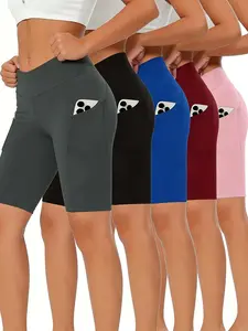 5-pack of high-waisted solid 5 yoga shorts, casual style sports shorts, breathable and comfortable for summer sports, gym, cycling,Women's shorts, cycling pants, fitness yoga running sports pants