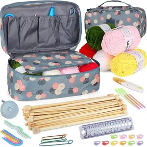Beginner Knitting Tool Kit, Includes Bamboo Needles, Hooks, Markers, Scissors, Ruler, Large Capacity Storage Bag, DIY Crafting Supplies