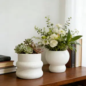Modern Plastic Flower Pots (2pcs/set), Small Succulent Planters with Unique Texture, Decorative Plant Pots for Home Office, Ideal Gift
