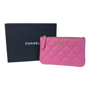 Pre-owned CHANEL Caviar Leather Small Leather Goods Pink Small O Pouch