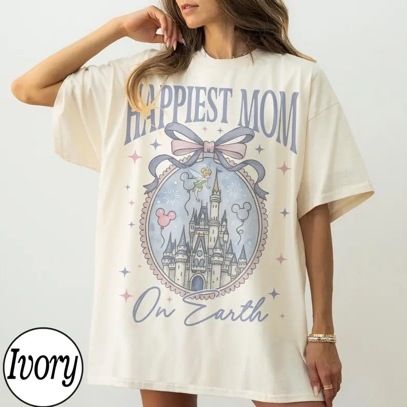 Comfort Colors Retro Happiest Mom On Earth Shirt Castle Tee, Coquette Bow Mom T-Shirt, Castle Coquette Bow T-shirt, Mother's Day Gift For Mom