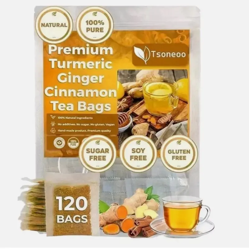 120 Premium Turmeric, Ginger, Cinnamon Blend Tea Bags, 100% Natural & No Additives & Caffeine Free. (1BOX)