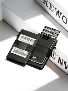 Slim Rfid Aluminum Credit Card Holder Men Wallets Thin Bank Cardholder Metal Case Minimalist Walet Pop Up Wallet for Men, Rfid Card Slots, with Cash Band, Gift for Him