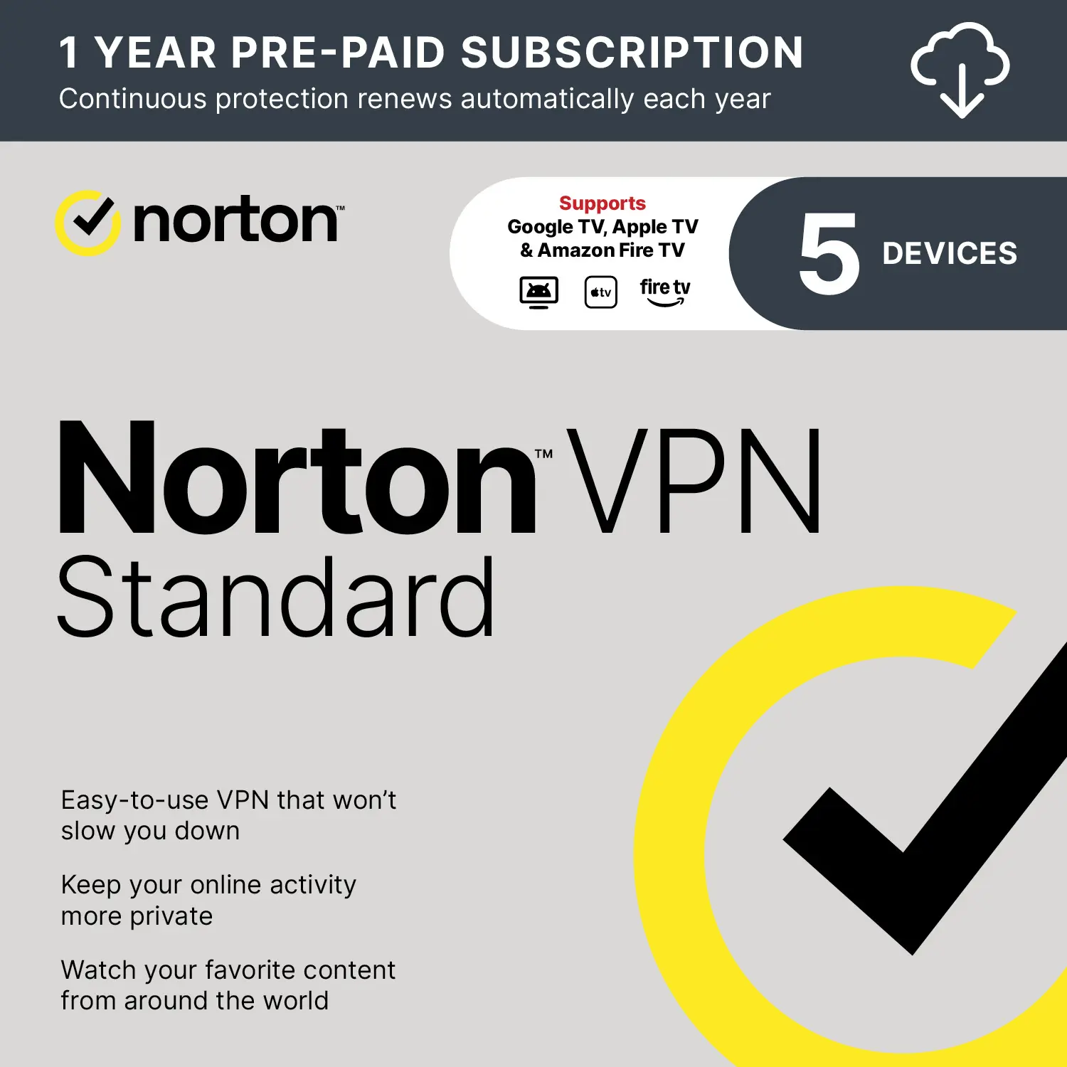 Norton VPN Standard for up to 5 Devices, Keep your online activity more private with a fast and reliable VPN [Digital Download]