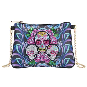 Skull Pattern DIY Artificial Diamond Arts Colorful Painting Bag, Art Wristband Handbag, Creative Craft Project For Women & Girls, Halloween