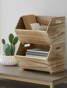 Natural Wood Stacking Storage Bin Set - 2 Piece for Adults Boxes Organiser