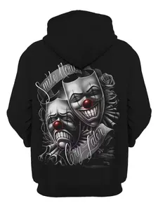 Men's Black Pullover Hoodie "Smile Now Cry Later" Clown Graphic Dark Streetwear Sweatshirt with Iconic Mask Design & Comfortable Fit