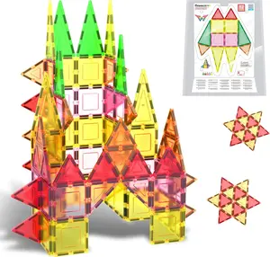 PicassoTiles Magnetic Tile Building Block Set with Squares and Triangles STEM Educational Construction Geometric Magnet Shape Kit for Brain Development Creativity and Learning for Kids Age 3 Plus PB12