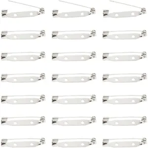 100 Pieces 32mm Silver Bar Locking Clasp Pin Backs for Crafts Brooch