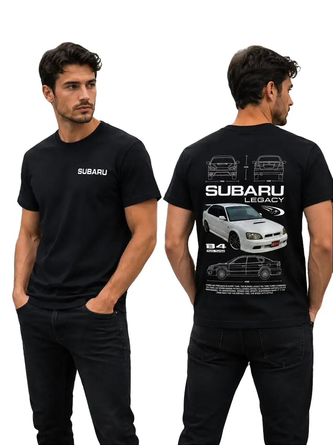 Subaru Blueprint B4 Twin Turbo Blueprint Graphic T-Shirt, JDM Performance Car Tee, Japanese Sports Sedan Shirt, Unisex Cotton Streetwear