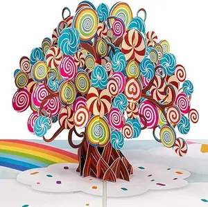 3D Pop Up Birthday Card, Candy Tree, For Adults and Kids - 5" x 7" Cover - Includes Envelope and Note Tag
