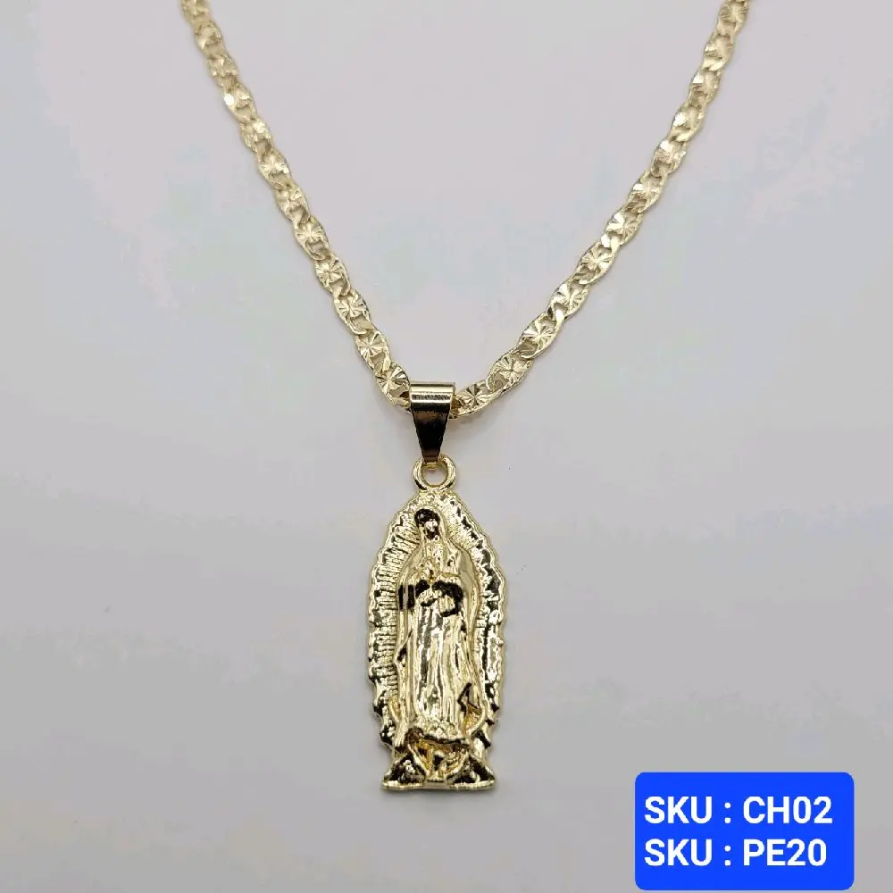 Virgin Guadalupe pendant beautiful chain 24 Inches 4 Millimeters Laminated Gold Jewerly Necklace