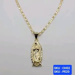 Virgin Guadalupe pendant beautiful chain 24 Inches 4 Millimeters Laminated Gold Jewerly Necklace