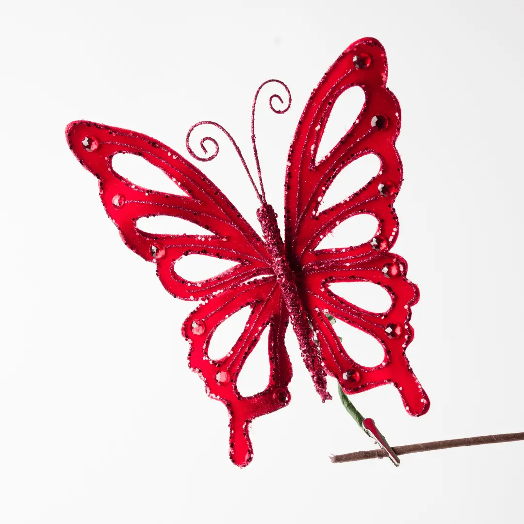 Red Felt Butterfly Ornament 8"