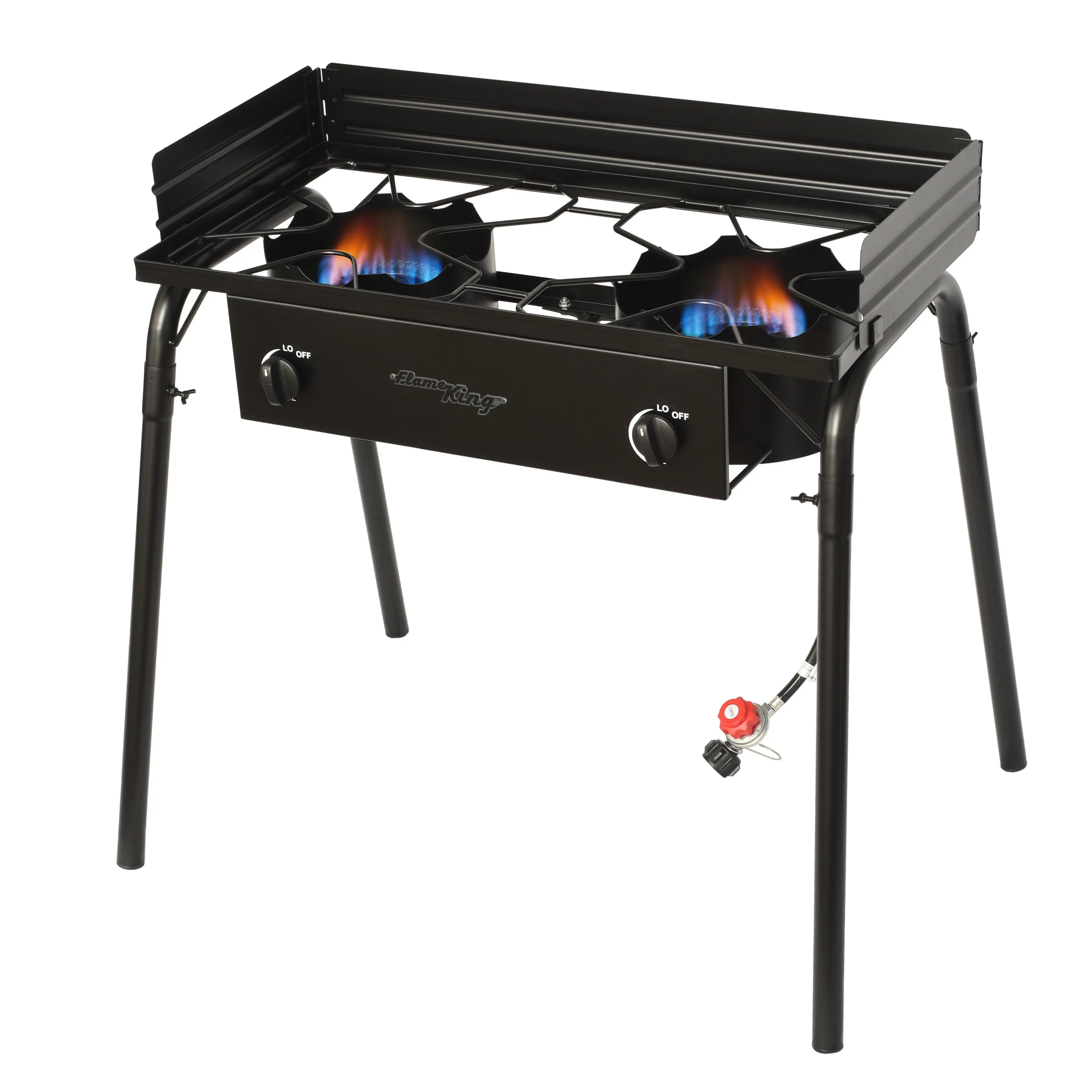 Flame King Outdoor Propane Double Dual Burner Stove 200K BTU Turkey Fryer/Camp Cooker, Portable with Stand Great for Backyard Cooking, Home Brewing & Canning