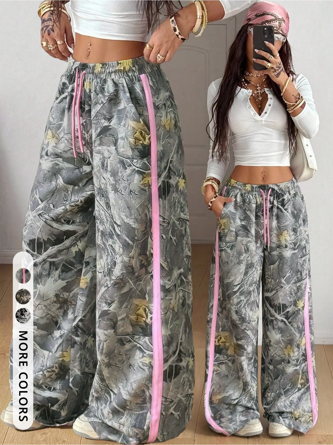 Women's Streetwear Jogger Pants, Cool Hip-Hop Youth Fashion, Casual Holiday Sportswear, Natural Fit, Versatile Branch Pattern, Athleisure Style Bottoms, Jogging Pants