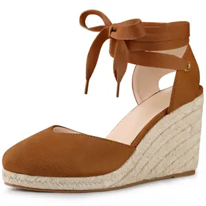 BLISSFUL STEP Platform Wedge Heel Lace Up Espadrille Sandals