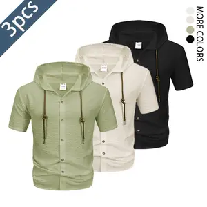 Men's Summer Three-Pack Hooded Short-Sleeve Shirts Casual Drawstring Style Comfortable Breathable for Daily Commuting Outdoor Leisure Vacation Outfits Menswear Top