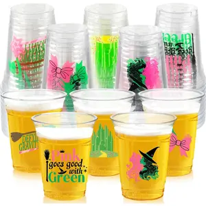 Witch Theme Party Decoration Plastic Cups, 50pcs 12 Oz Clear Disposable Drinking Cups for Birthday Wedding Summer Tropical Shower Party Supplies Favors for Women Men Bulk Snack Cups