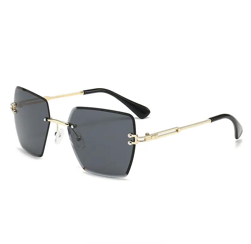 Luxury Gold Temple Gradient Lens Frameless Square Sunglasses Hollow Metal Arm Frameless Oversized Fashion Sunglasses Rimless Square Metal Frame Sunglasses Unisex UV400 Shades