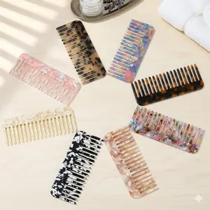 Colorful Acetate Board Comb Set (2 Pieces), Anti-Static Wide Teeth, Compact Lightweight Easy Clean, for Dry Wet Straight Curly Hair, Hair Styling Combs