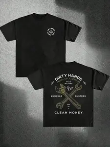Dirty Hands Clean Money Workwear Wrench Short Sleeve T-Shirt, American Vintage Mechanical Style, Graphic Print, Heavy Cotton Fabric